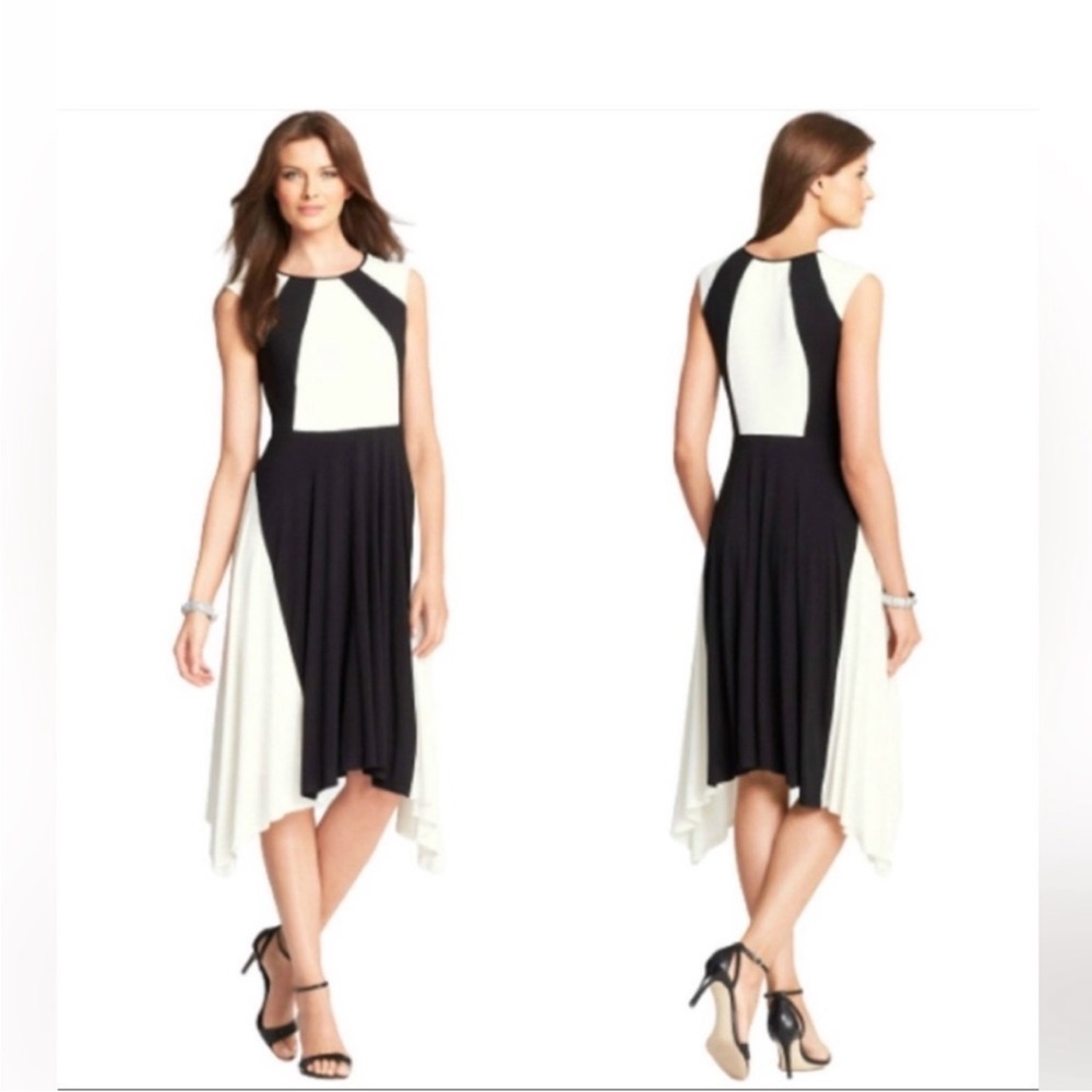 Ann Taylor Black and White Asymmetrical High-Low Midi Dress